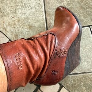 Frye Brown Leather Wedge Boots